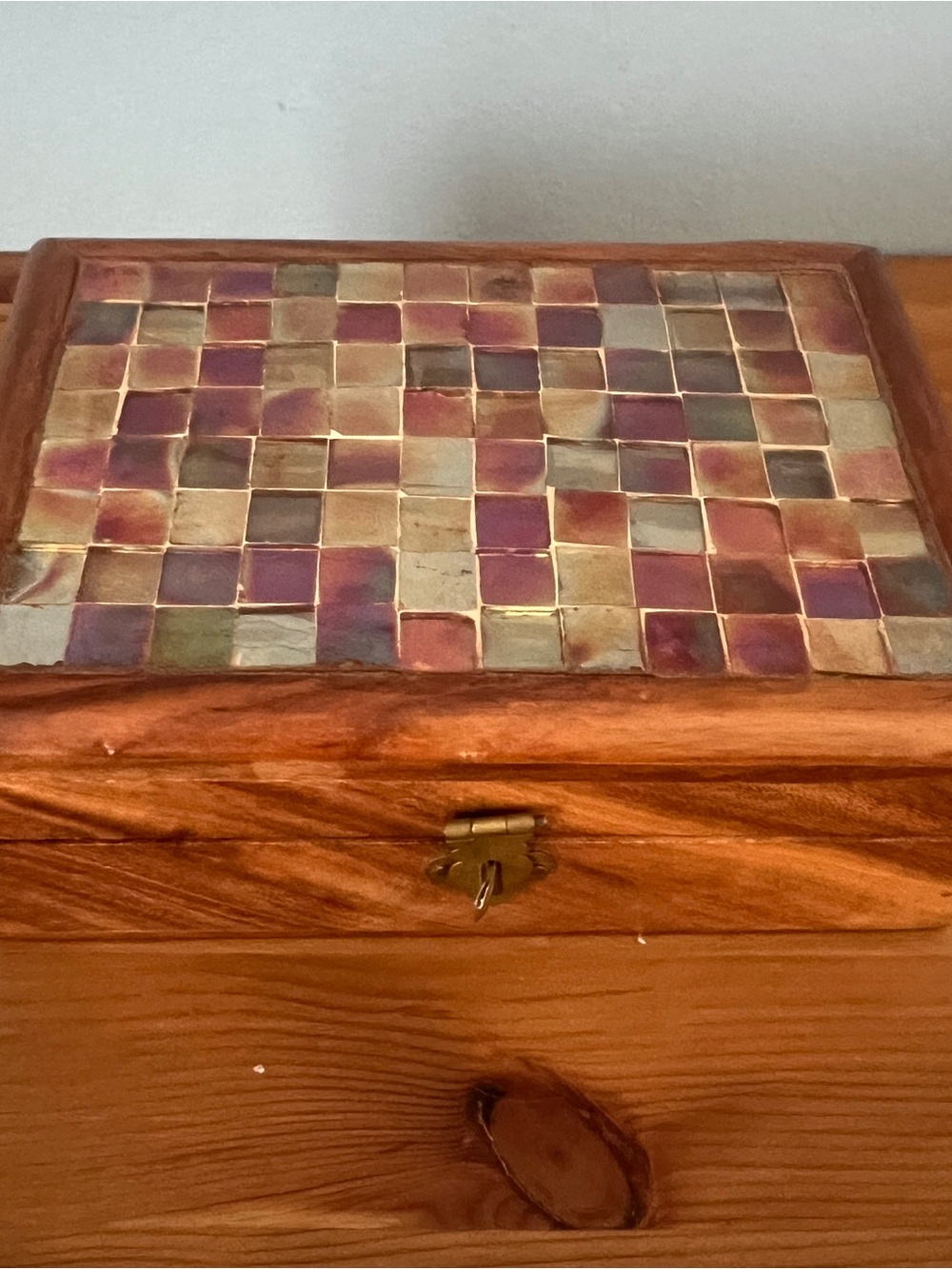 Wooden Jewelry Box with Multicolor Mosaic Tile Lid